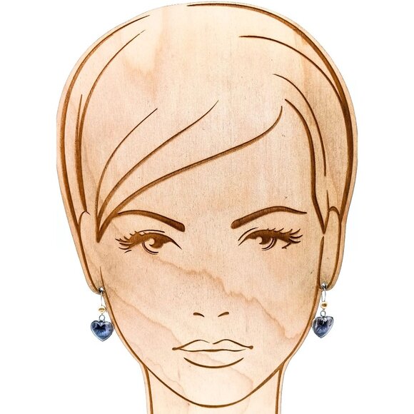 Tropical Reverse Painted Butterfly Wing Earrings, Heart Shaped Dangle - Picture 3 of 4